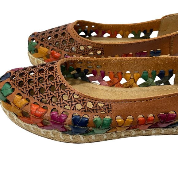 Maya Espadrille Women 6-6.5 Brown Mexican Huarache Leather Flat Rainbow Festival - Picture 5 of 10